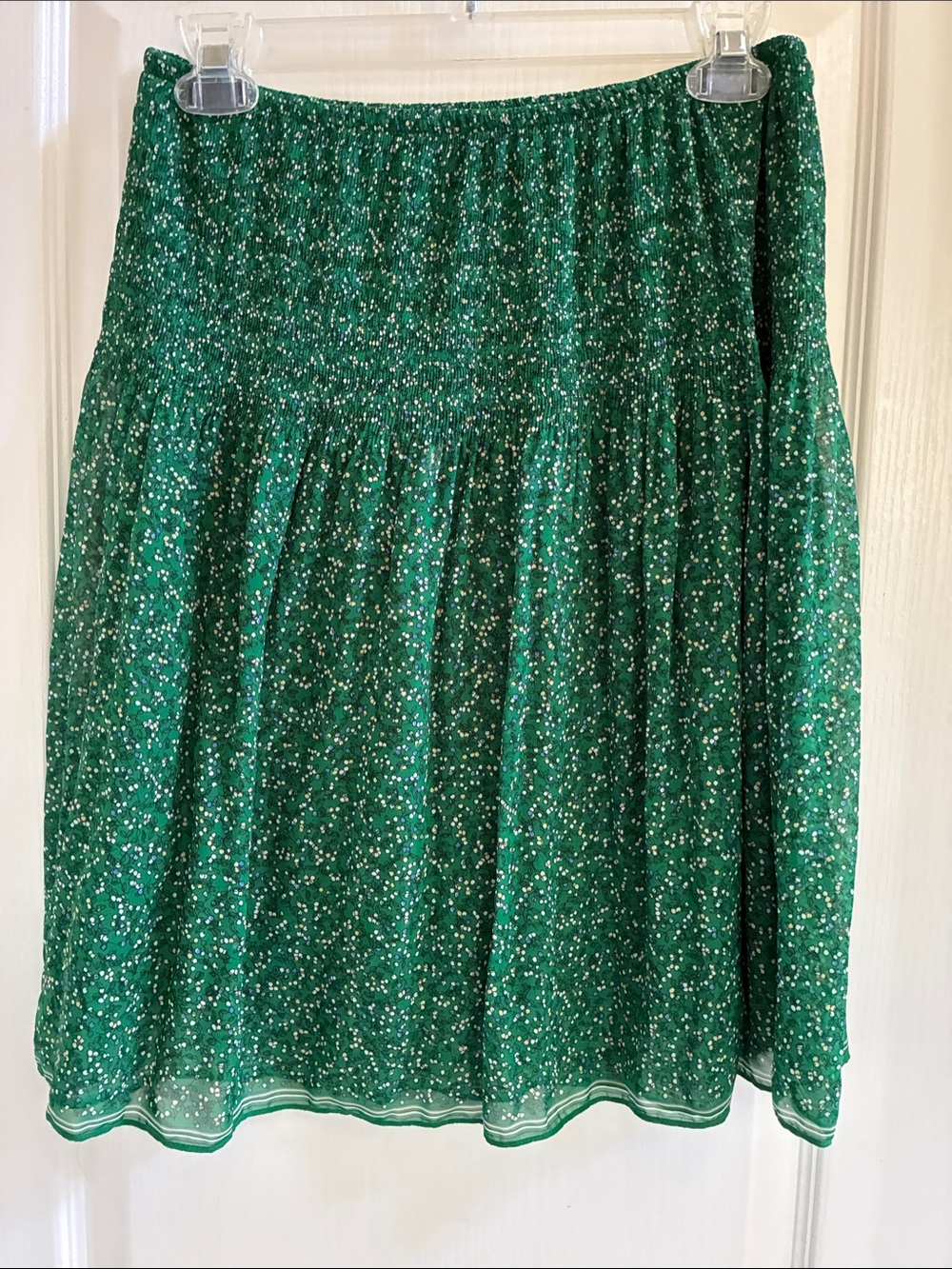 MAX STUDIO So CUTE!! Flirty Fun Green Smocked A-Line Floral Midi Skirt